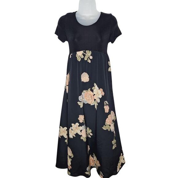 Vintage 90s Maxi Dress S/M Empire Babydoll Dark Floral Regency Whimsygoth Grunge - Picture 1 of 9
